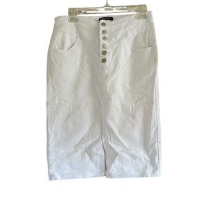 Allegra K Butterfly Front White Size Medium Jean Midi Pencil Skirt